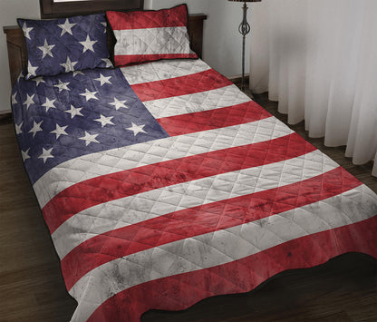 Grunge USA Flag Print Quilt Bed Set