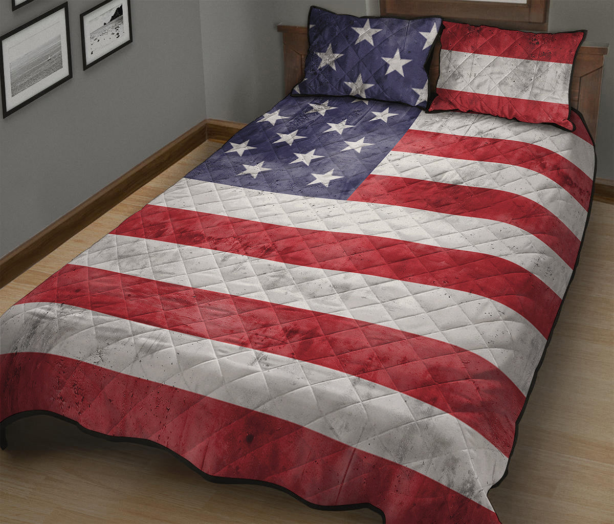 Grunge USA Flag Print Quilt Bed Set