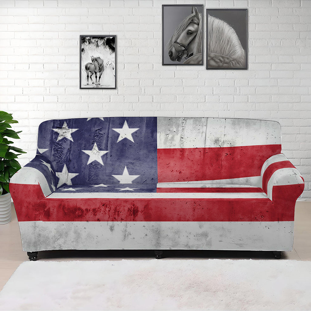 Grunge USA Flag Print Sofa Cover