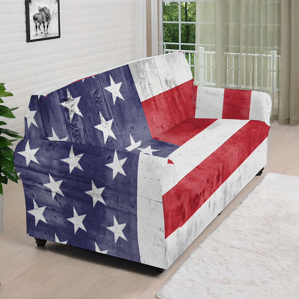 Grunge USA Flag Print Sofa Cover