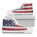 Grunge USA Flag Print White High Top Sneakers