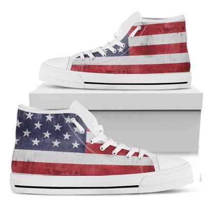Grunge USA Flag Print White High Top Shoes