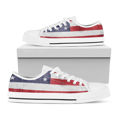 Grunge USA Flag Print White Low Top Shoes