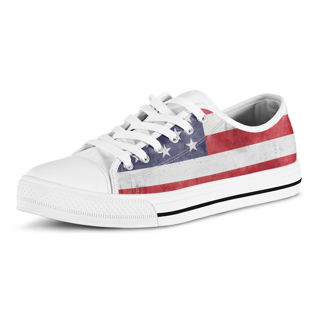 Grunge USA Flag Print White Low Top Shoes
