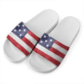 Grunge USA Flag Print White Slide Sandals