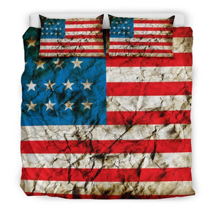 Grunge Wrinkled American Flag Patriotic Duvet Cover Bedding Set GearFrost
