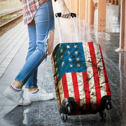 Grunge Wrinkled American Flag Patriotic Luggage Cover GearFrost