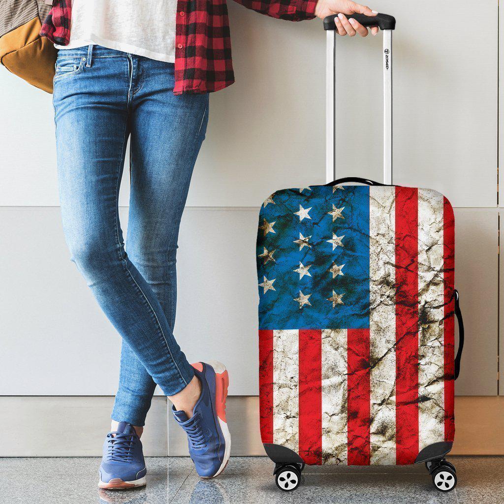 Grunge Wrinkled American Flag Patriotic Luggage Cover GearFrost