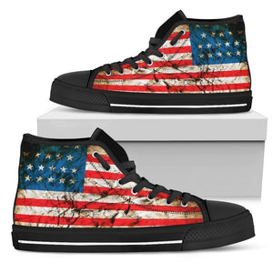 Grunge Wrinkled American Flag Patriotic Men's High Top Shoes GearFrost