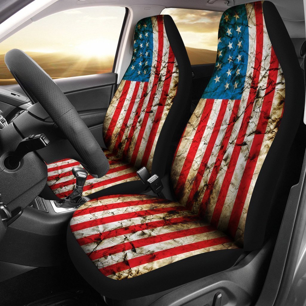 Grunge Wrinkled American Flag Patriotic Universal Fit Car Seat Covers GearFrost