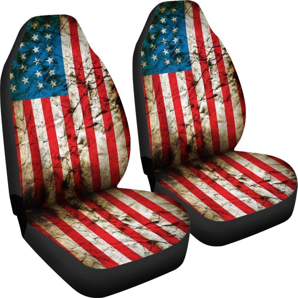 Grunge Wrinkled American Flag Patriotic Universal Fit Car Seat Covers GearFrost