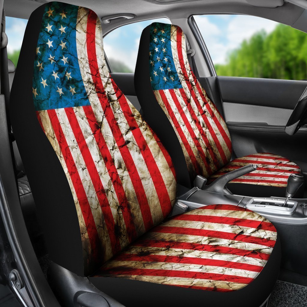 Grunge Wrinkled American Flag Patriotic Universal Fit Car Seat Covers GearFrost