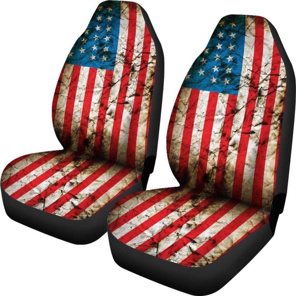 Grunge Wrinkled American Flag Patriotic Universal Fit Car Seat Covers GearFrost