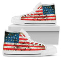 Grunge Wrinkled American Flag Patriotic White High Top Sneakers