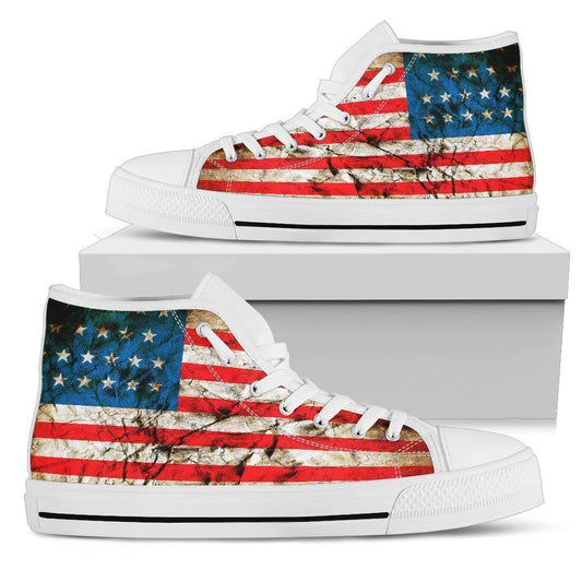 Grunge Wrinkled American Flag Patriotic Women's High Top Shoes GearFrost