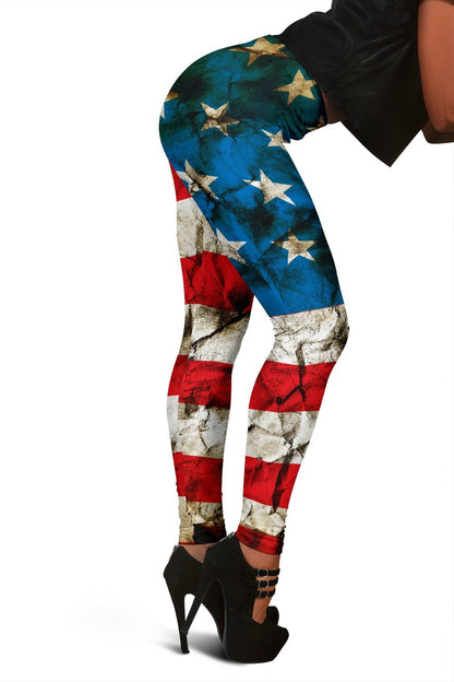 Grunge Wrinkled American Flag Patriotic Women's Leggings GearFrost