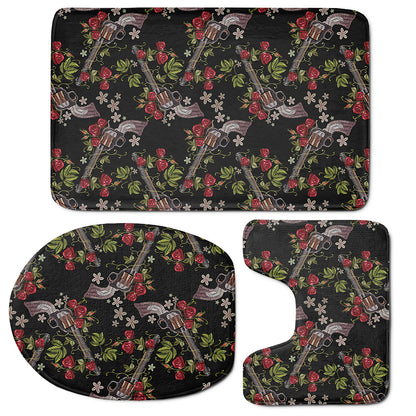 Guns And Flowers Pattern Print 3 Piece Bath Mat Set