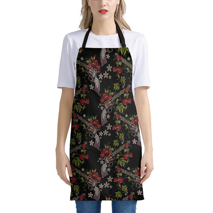 Guns And Flowers Pattern Print Apron