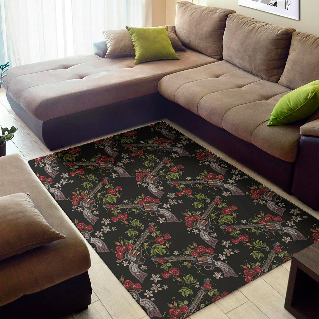 Guns And Flowers Pattern Print Area Rug