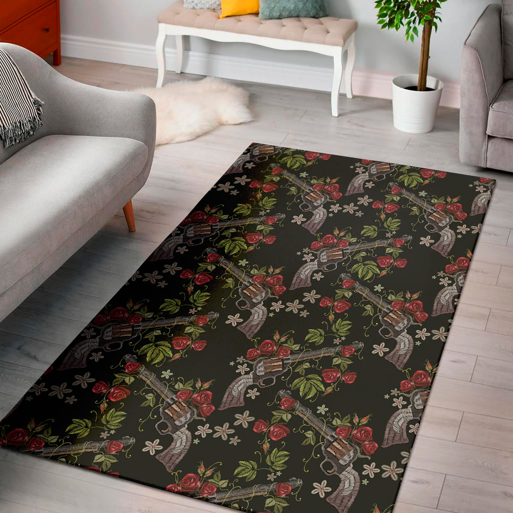 Guns And Flowers Pattern Print Area Rug