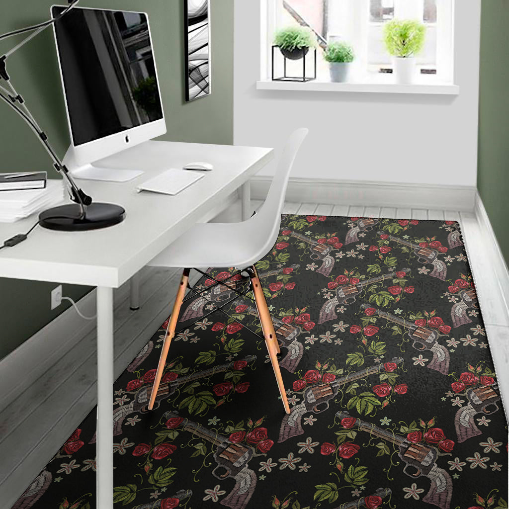 Guns And Flowers Pattern Print Area Rug