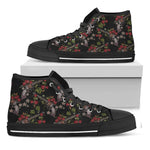 Guns And Flowers Pattern Print Black High Top Shoes