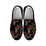 Guns And Flowers Pattern Print Black Slip On Shoes