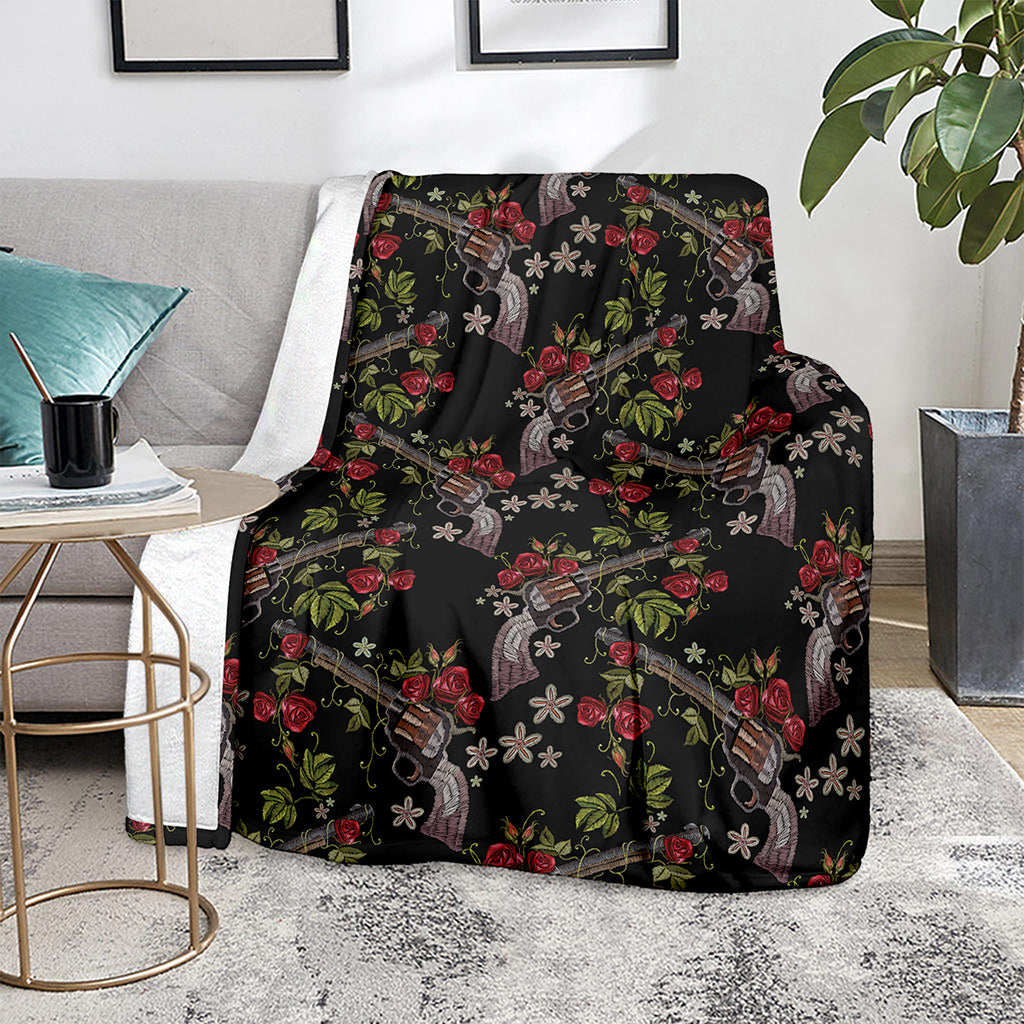 Guns And Flowers Pattern Print Blanket