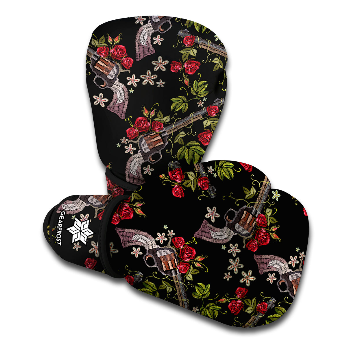 Guns And Flowers Pattern Print Boxing Gloves