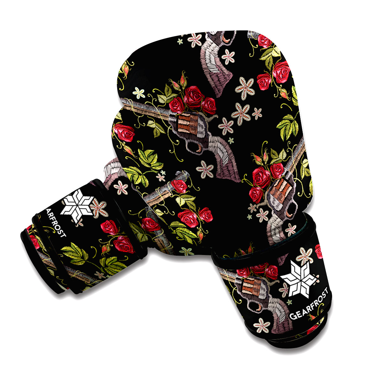 Guns And Flowers Pattern Print Boxing Gloves