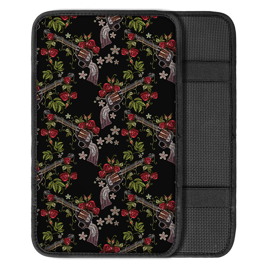 Guns And Flowers Pattern Print Car Center Console Cover