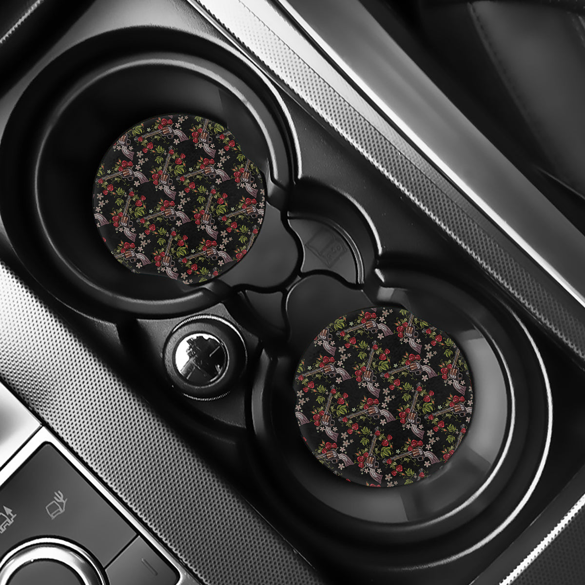 Guns And Flowers Pattern Print Car Coasters