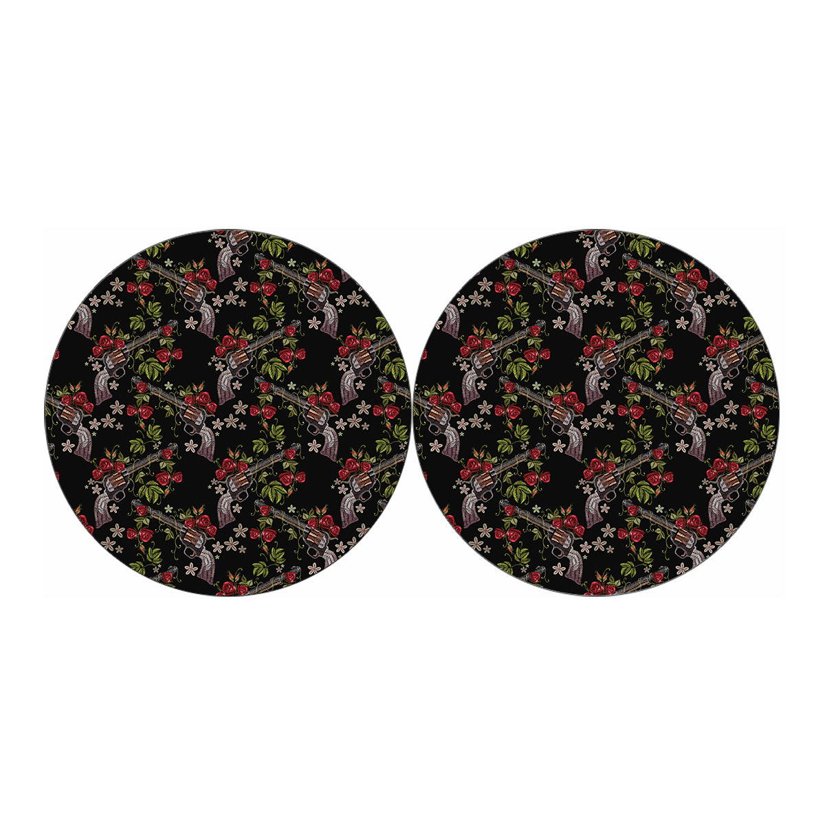 Guns And Flowers Pattern Print Car Coasters