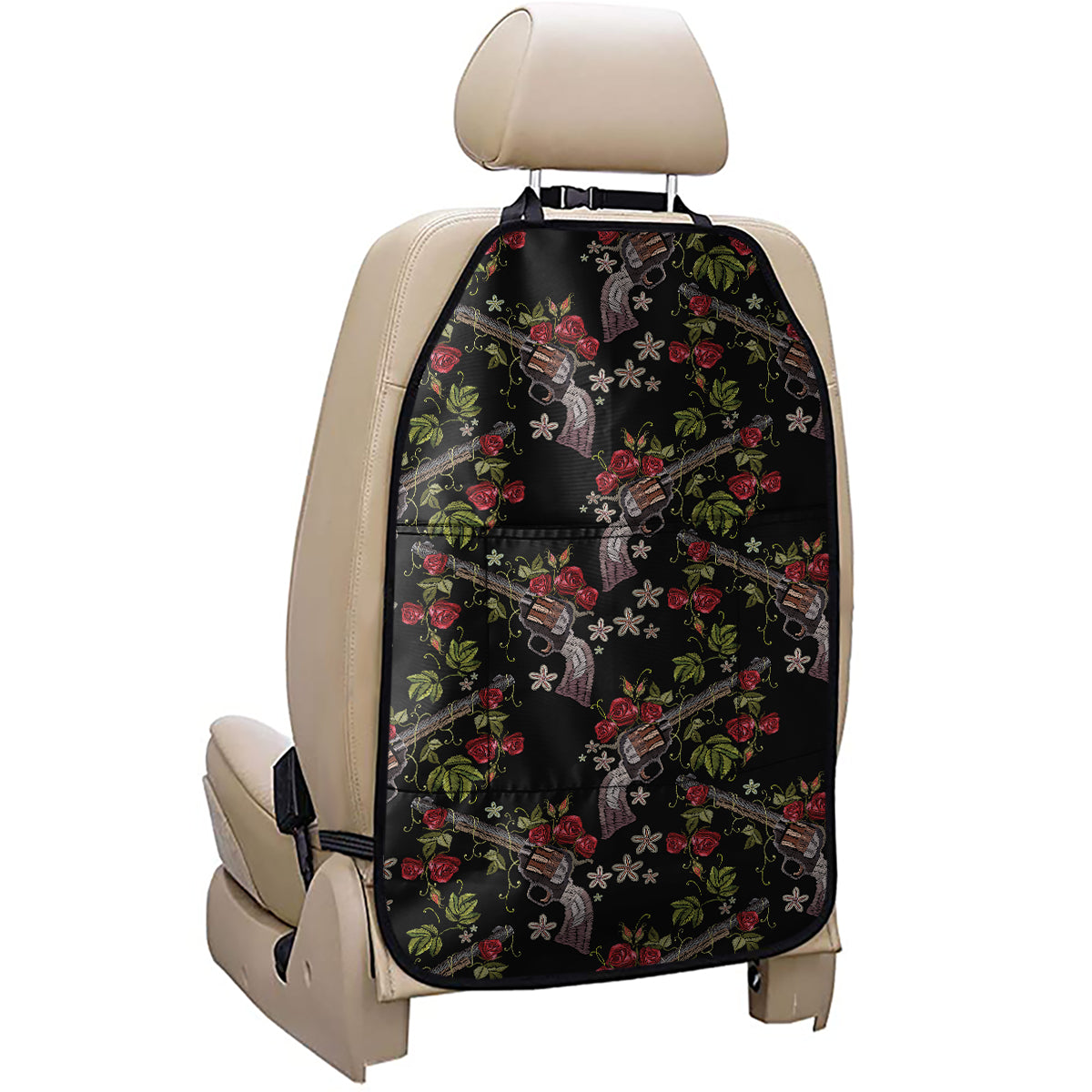 Guns And Flowers Pattern Print Car Seat Organizers
