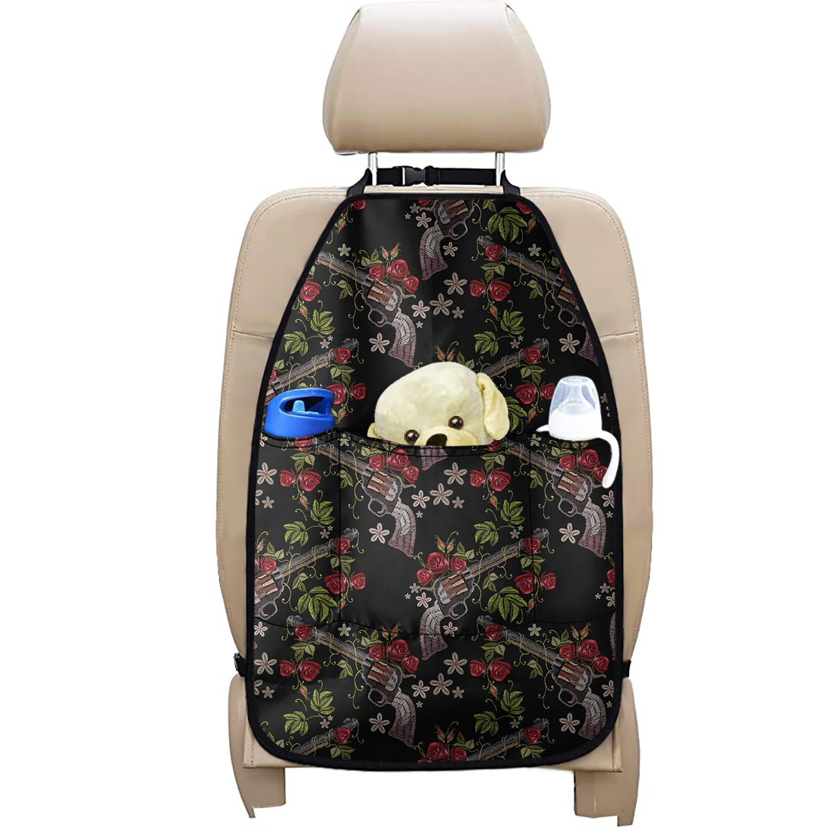 Guns And Flowers Pattern Print Car Seat Organizers
