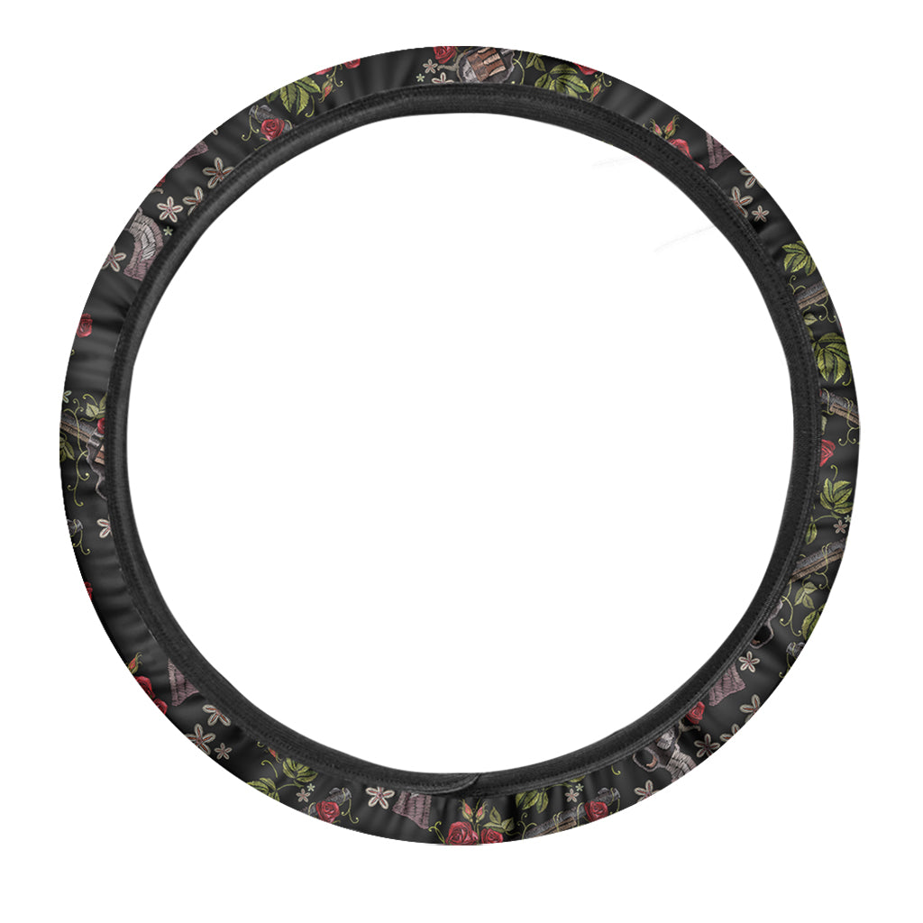 Guns And Flowers Pattern Print Car Steering Wheel Cover