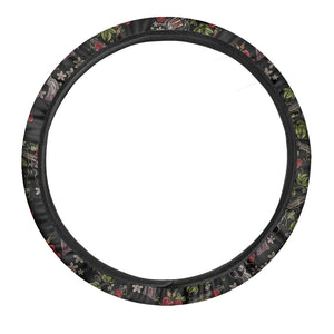 Guns And Flowers Pattern Print Car Steering Wheel Cover