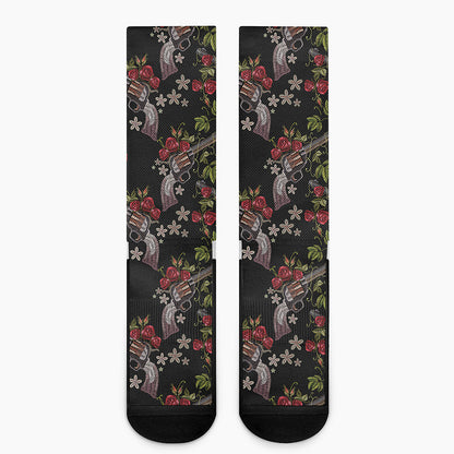Guns And Flowers Pattern Print Crew Socks