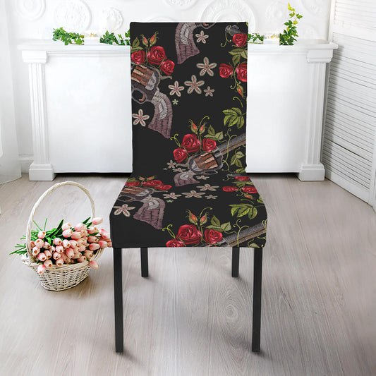 Guns And Flowers Pattern Print Dining Chair Slipcover