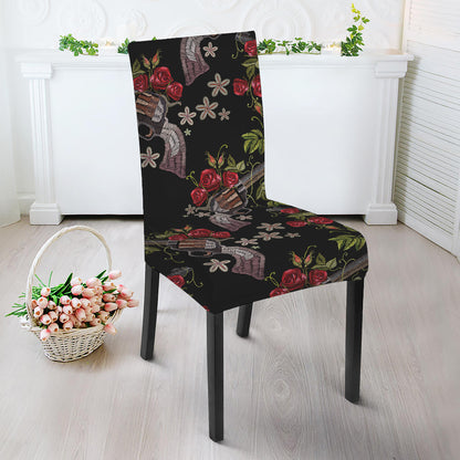 Guns And Flowers Pattern Print Dining Chair Slipcover