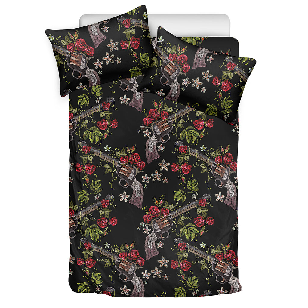 Guns And Flowers Pattern Print Duvet Cover Bedding Set