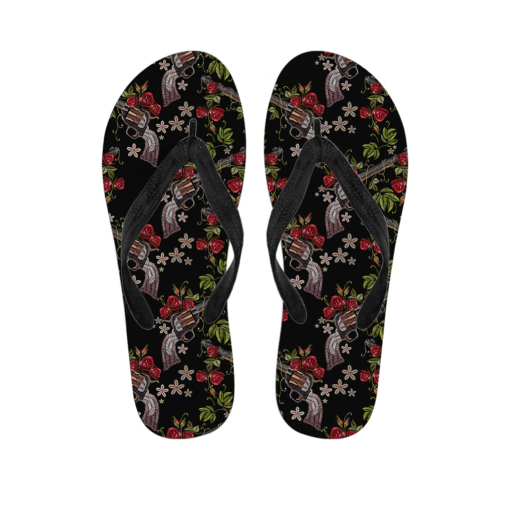 Guns And Flowers Pattern Print Flip Flops