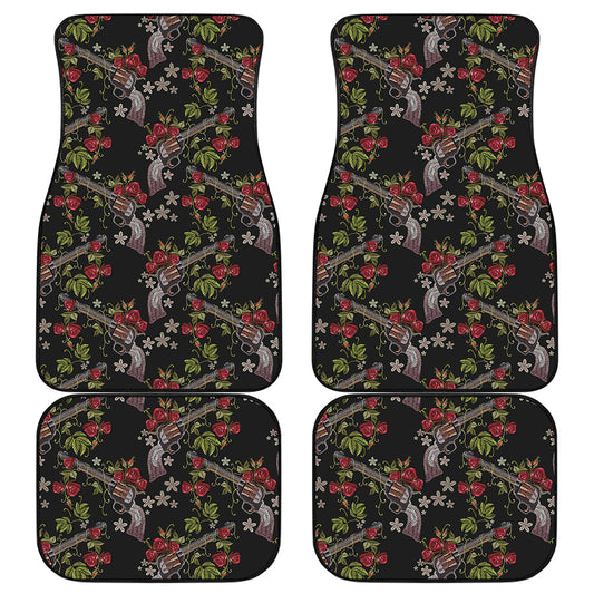Guns And Flowers Pattern Print Front and Back Car Floor Mats