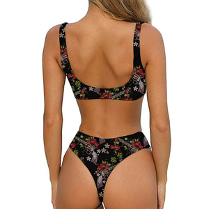 Guns And Flowers Pattern Print Front Bow Tie Bikini