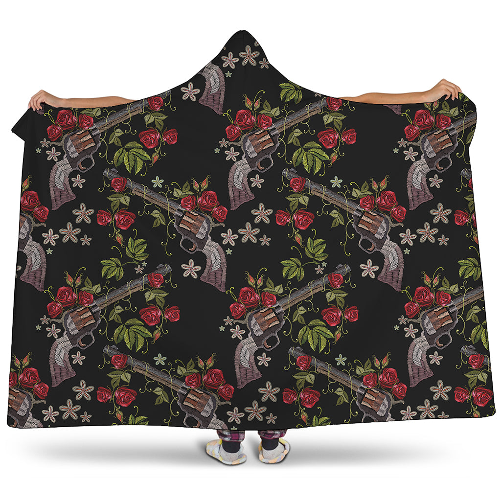 Guns And Flowers Pattern Print Hooded Blanket