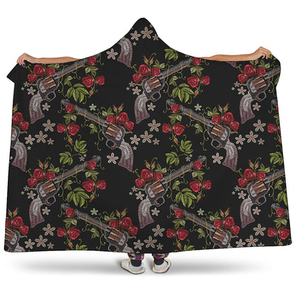 Guns And Flowers Pattern Print Hooded Blanket