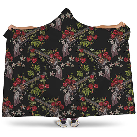Guns And Flowers Pattern Print Hooded Blanket