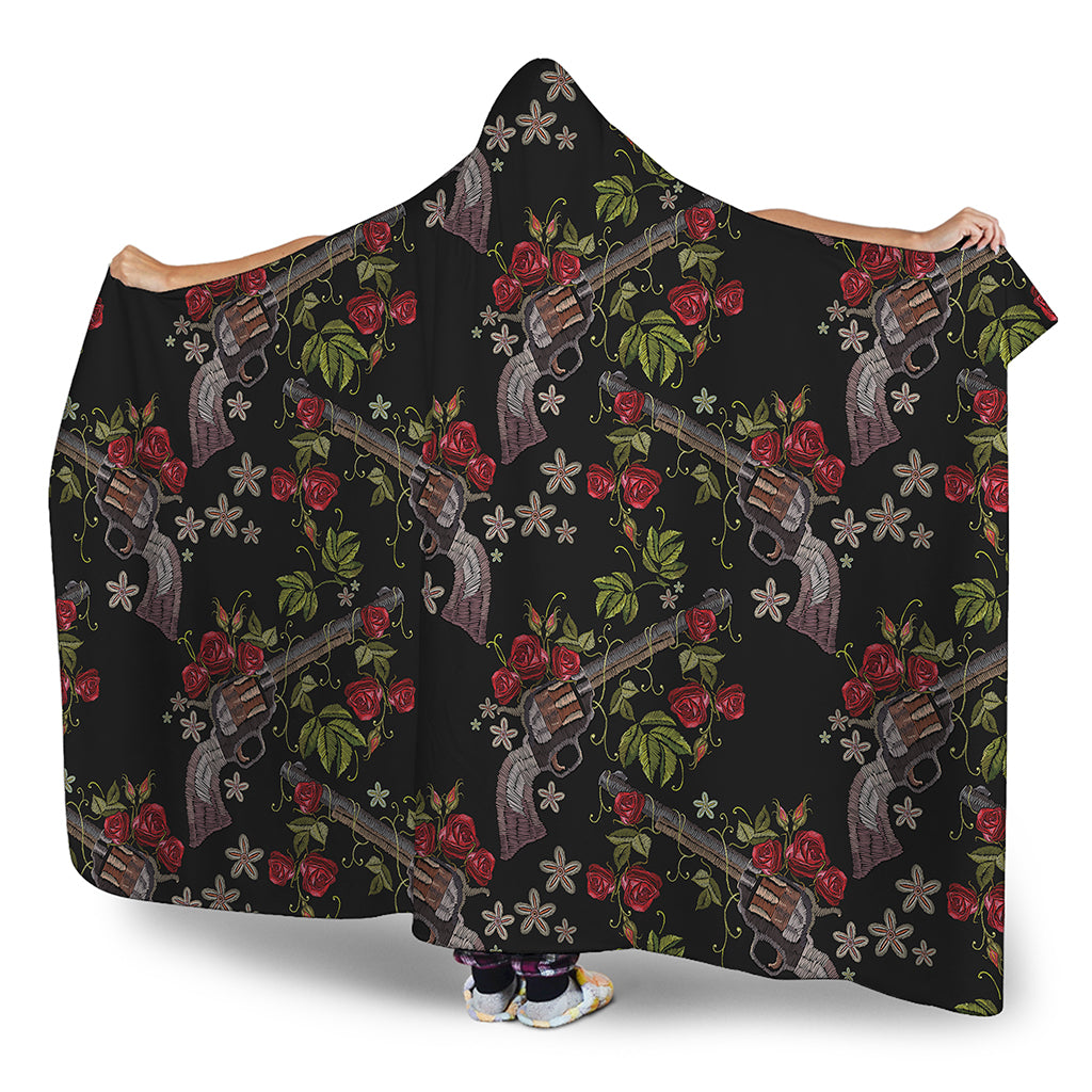Guns And Flowers Pattern Print Hooded Blanket