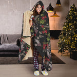 Guns And Flowers Pattern Print Hooded Blanket