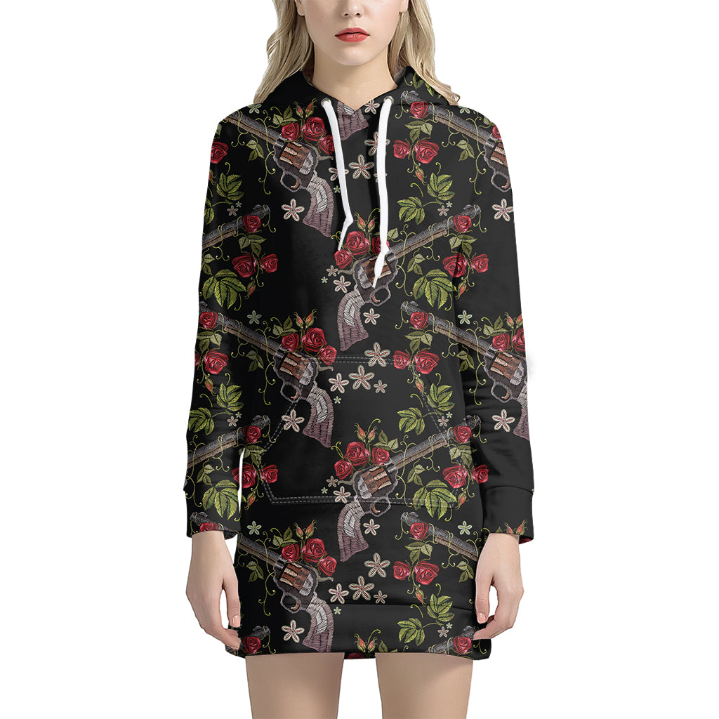 Guns And Flowers Pattern Print Hoodie Dress